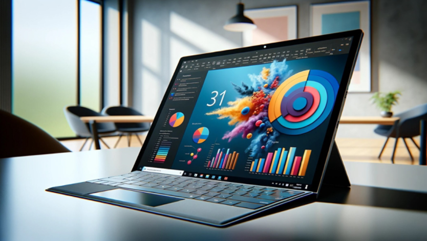 Surface Pro 9 with bright presentation on the screen