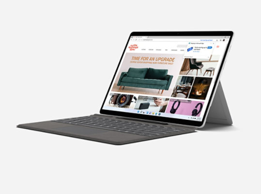 Surface Pro X shown in laptop mode.