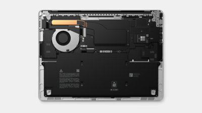 A Surface Laptop image showing the inside of the device, and the chip.