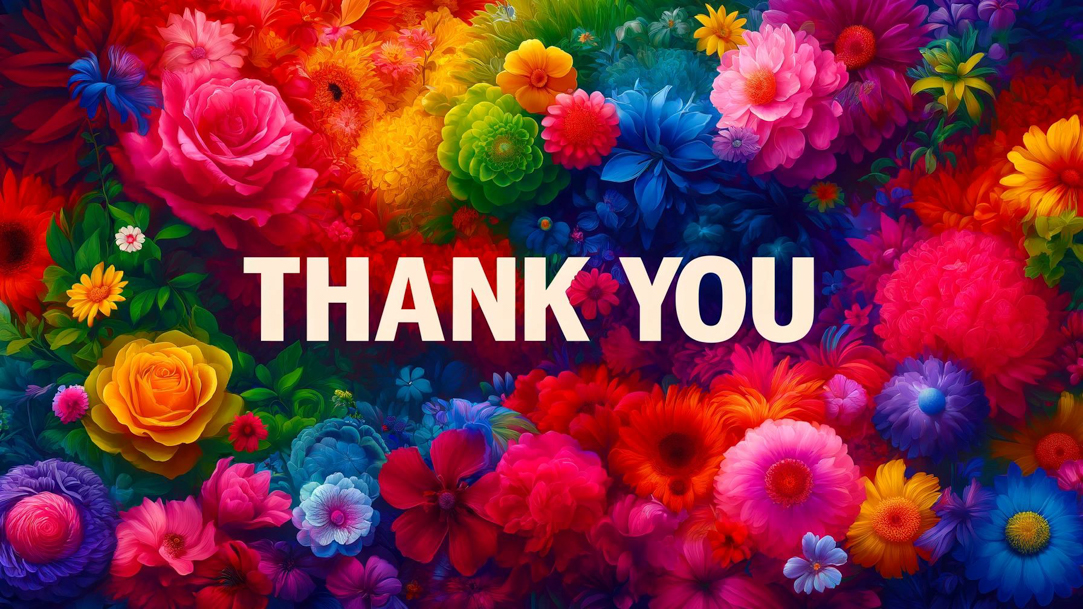 Thank you message atop vibrant background of flowers
