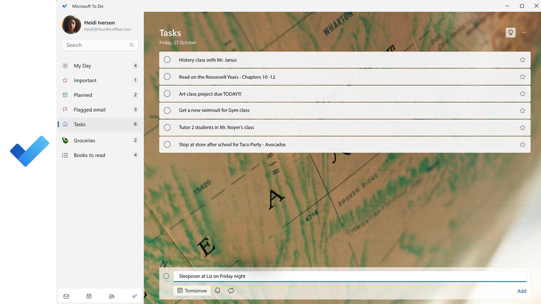 The Microsoft To Do app shows a quick list of tasks