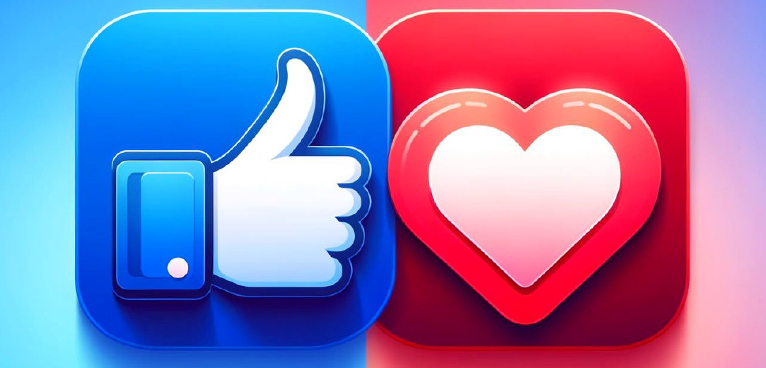 Thumbs-up and heart icons on a gradient background