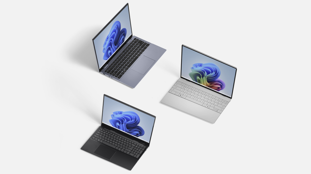 Two Windows 11 laptops and one Copilot+ PC laptop
