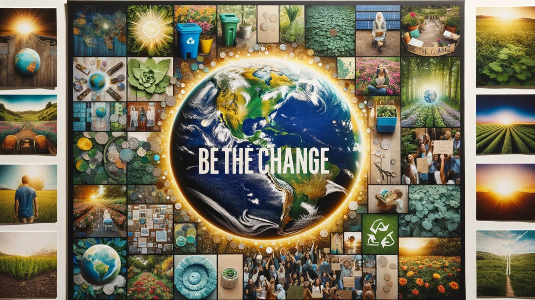 Vision board with picture of Earth and the words “Be the Change”