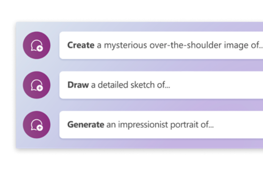 Visual of these words: “Create a mysterious over-the-shoulder image of. . .,”    “Draw a detailed sketch of…,” and “Generate an impressionist portrait of…”