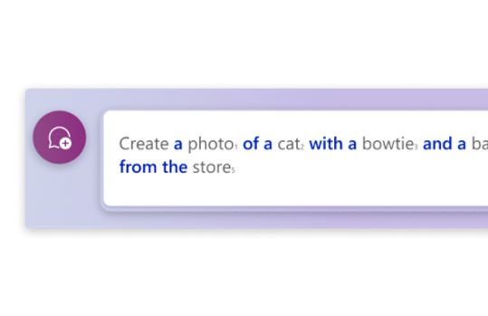 Visual of these words: “Create a photo of a cat with a bowtie and a bag from the store”