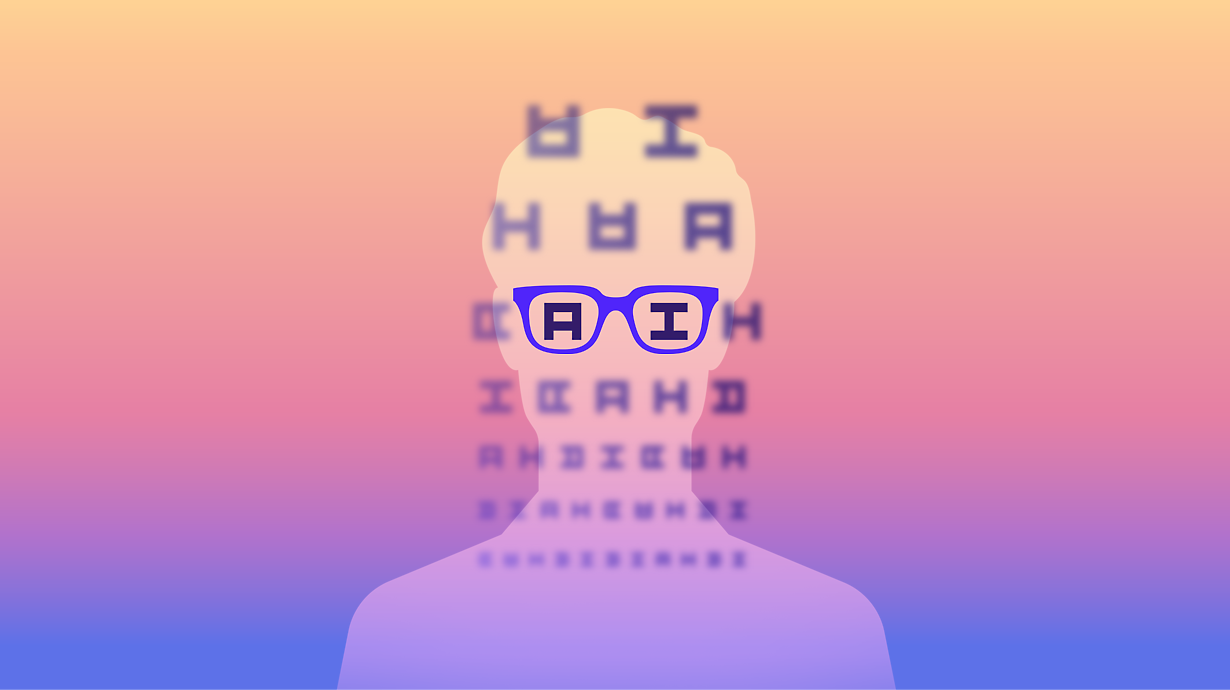 A person with glasses that say AI