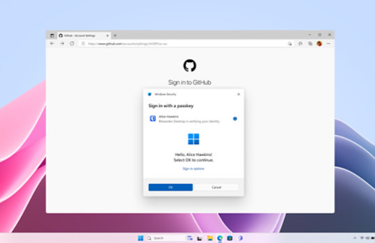 Website sign in page with a Windows Security box pop up identifying user