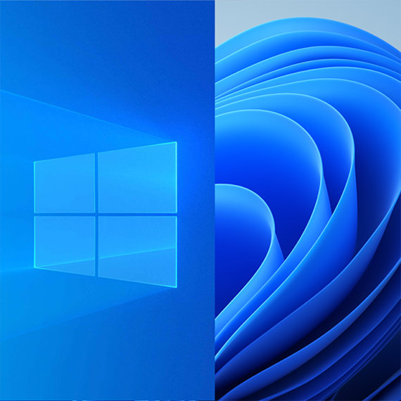 Logo della finestra di Windows 10 e logo con il fiore simbolo di Windows 11