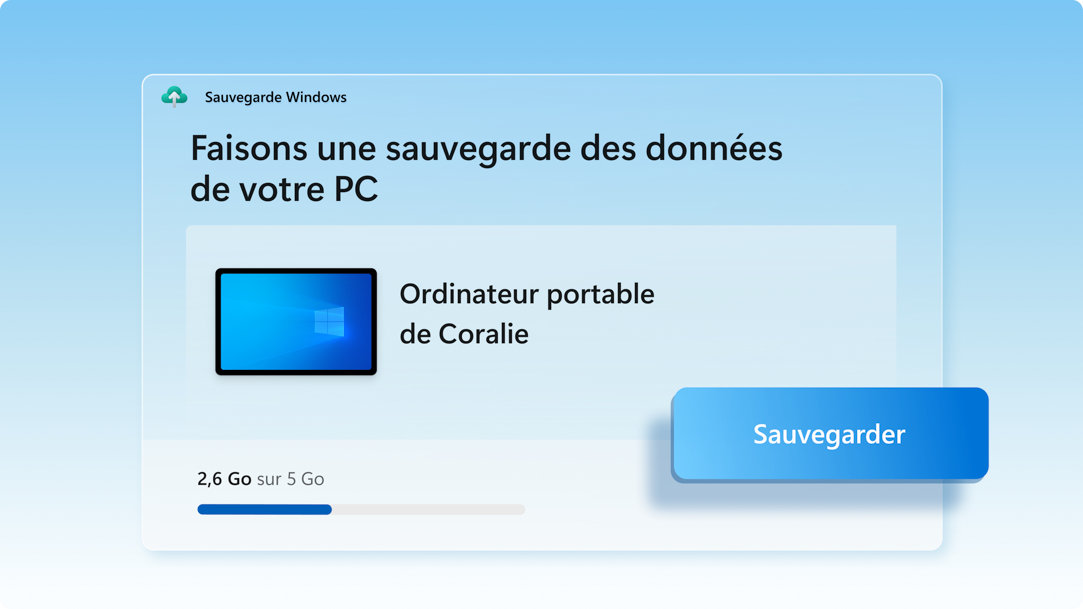 Écran de la Sauvegarde Windows affichant l’état de la sauvegarde