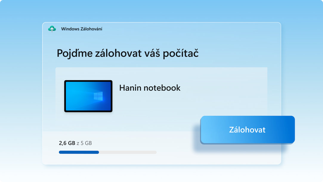 Obrazovka Windows Zálohování zobrazující stav zálohování