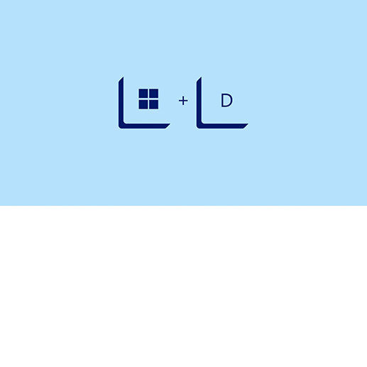 Animeringen visar hur man minimerar alla öppna fönster genom att trycka in tangenten Windows-logo samtidigt som D.