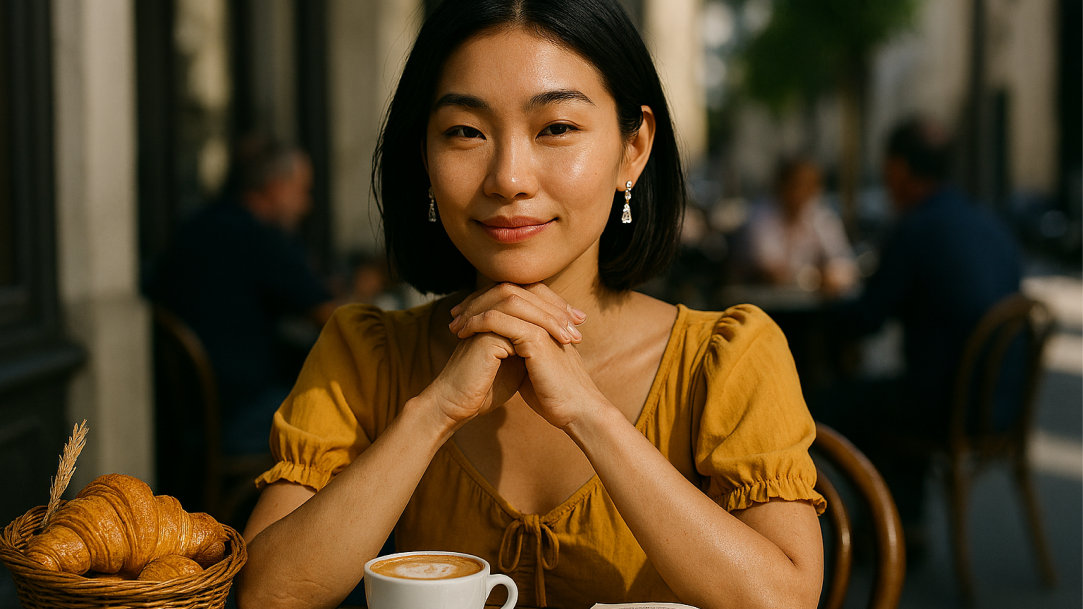 Woman in Paris street cafe