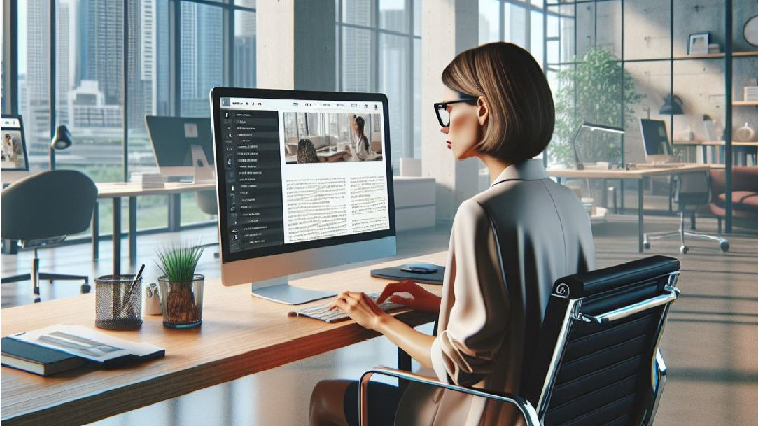 Woman sitting at her desk working on her computer