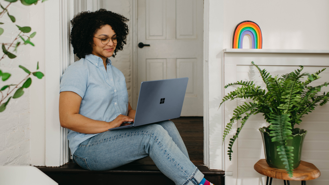 Woman using her Microsoft Surface device