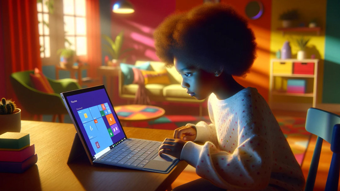 Young girl using a Surface device