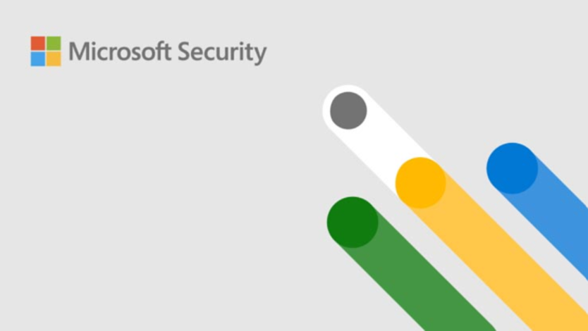 Abstracte illustratie met balken en stippen in willekeurige volgorde en het beveiligingslogo van Microsoft in de hoek