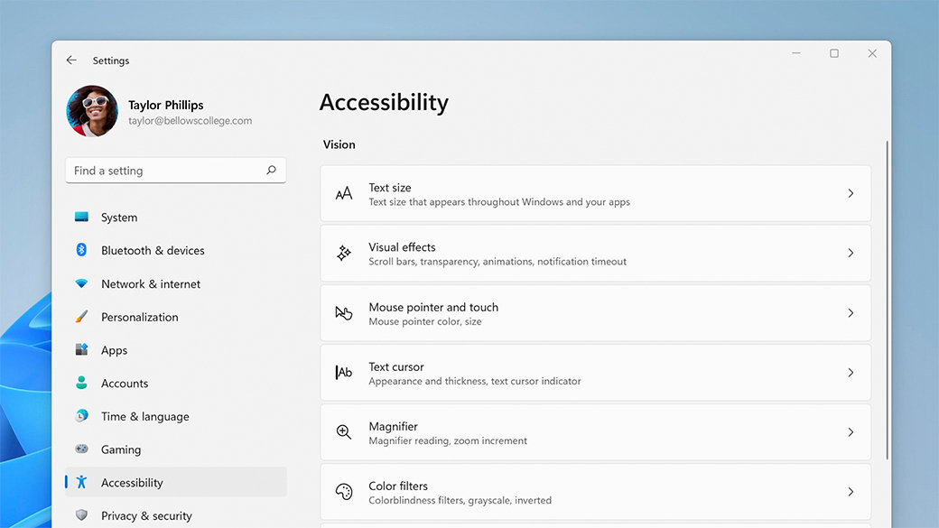 Écran d’accessibilité Windows 11