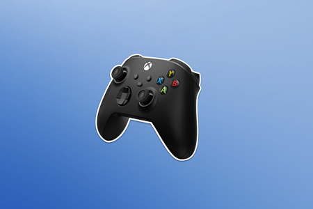 Black Xbox controller on a blue gradient background