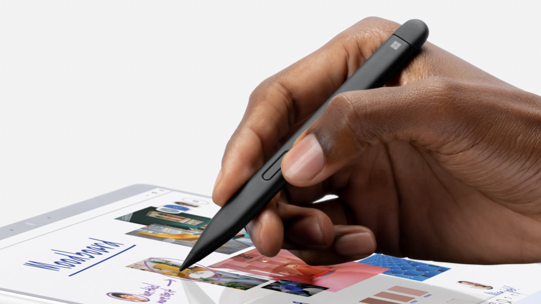 hand holding a Slim Pen 2 on a Surface touchscreen