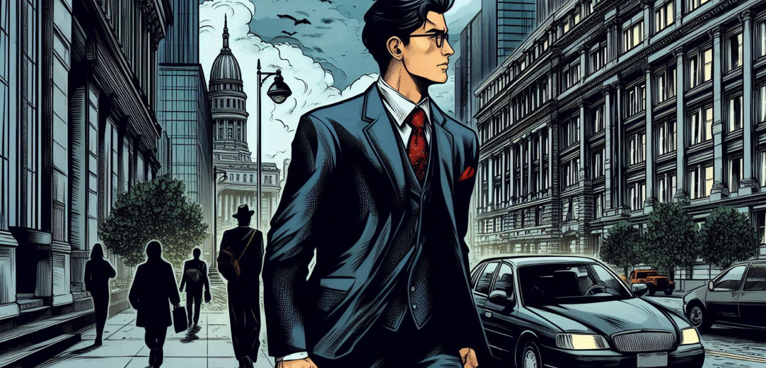 A comic of a lawyer walking to work