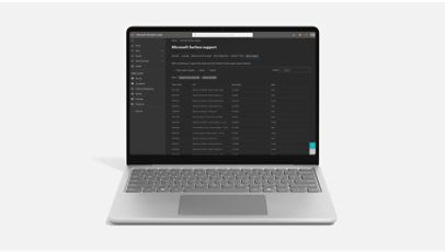 サポート オプションを表示したノート PC を開いた状態