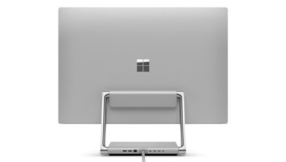 A rear view of Surface Studio 2+, highlighting the hinge.