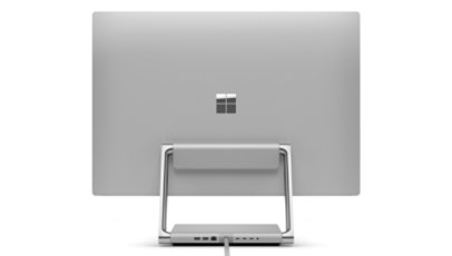 A rear view of Surface Studio 2+, highlighting the hinge.