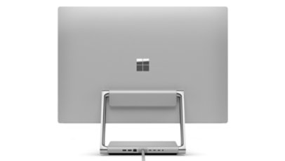 A rear view of Surface Studio 2+, highlighting the hinge.
