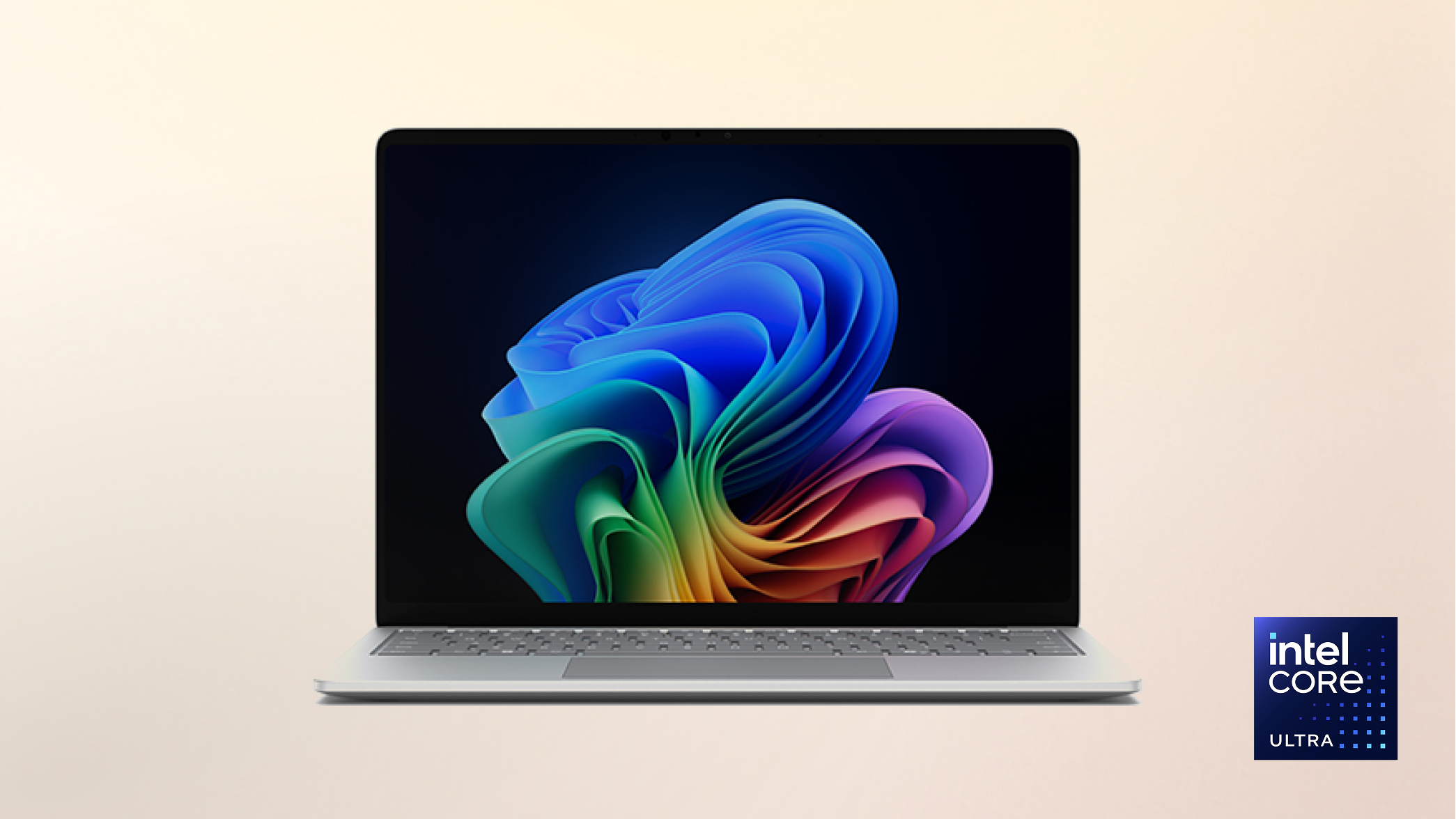 Surface Laptop Copilot+ PC Intel on a peach gradient background