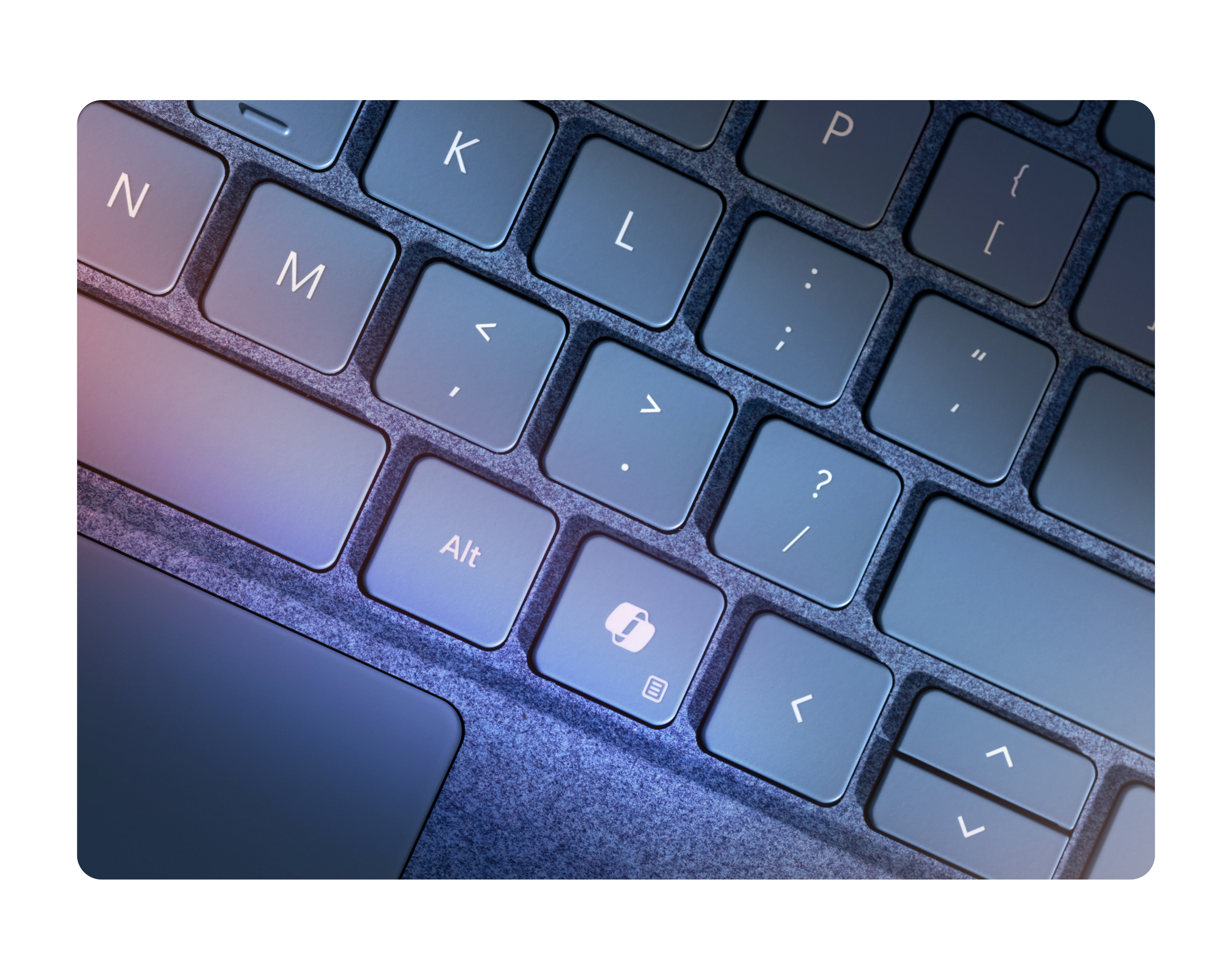 Close-up of Surface Laptop keyboard with a spotlight in the bottom left