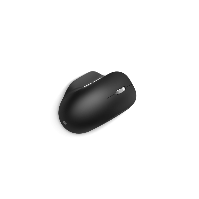 畫面顯示從上方所見的黑色 Surface Ergo Mouse。