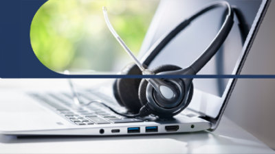 A close-up of a headset on a computer