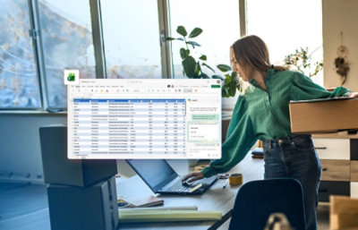 Woman using Copilot on her laptop