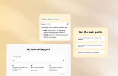 Screen shot of Copilot in action, helping stay organized on meetings and action items