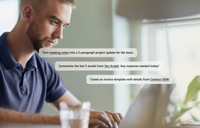 A man, focused on completing his tasks for the day that includes meeting notes, email summarization, and invoicing