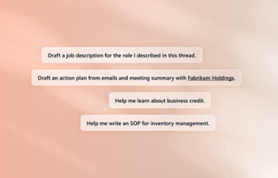 Screen shot of Copilot prompts to get the job done