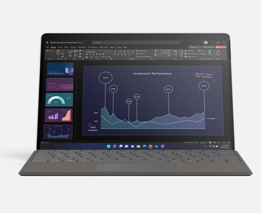 Illustrasjon av Surface Pro X i modus for bærbar datamaskin
