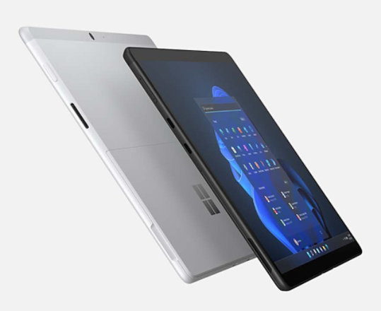Illustrasjon av to Surface Pro X-enheter rygg mot rygg