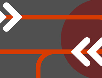 Two arrows being superimposed on a line and pointing towards each other in different path