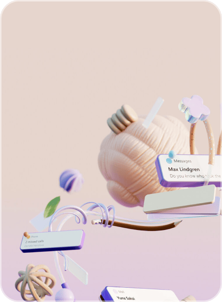 Collage of abstract items flowing from left to right on a light peach background