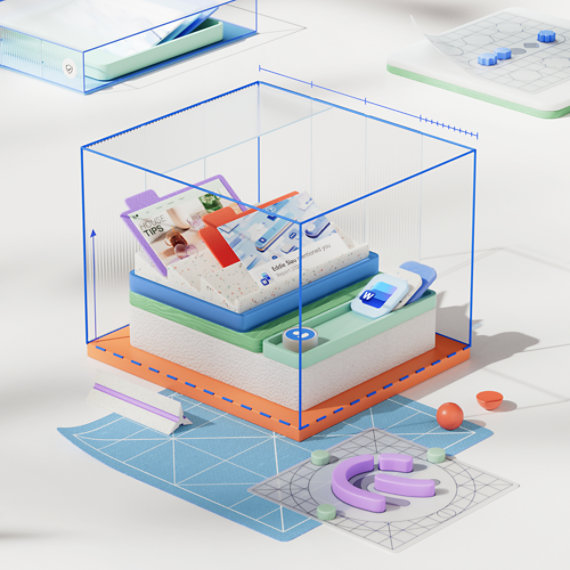 Graphic depicting computer interface elements, including applications and files