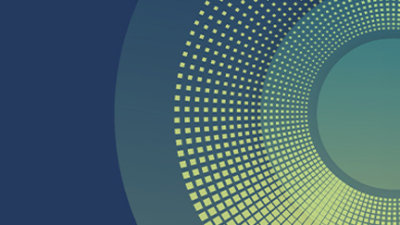 A blue and green circular object with squares.