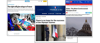 Three screenshots of news websites controlled by prolific Russian influence actor Storm-1099.