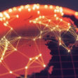 Digital globe in red and orange hues with illuminated nodes and connecting lines, representing a global communication or data network.