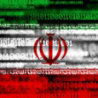 Iranian flag overlaid with binary code and digital symbols, suggesting a cybersecurity or tech theme.