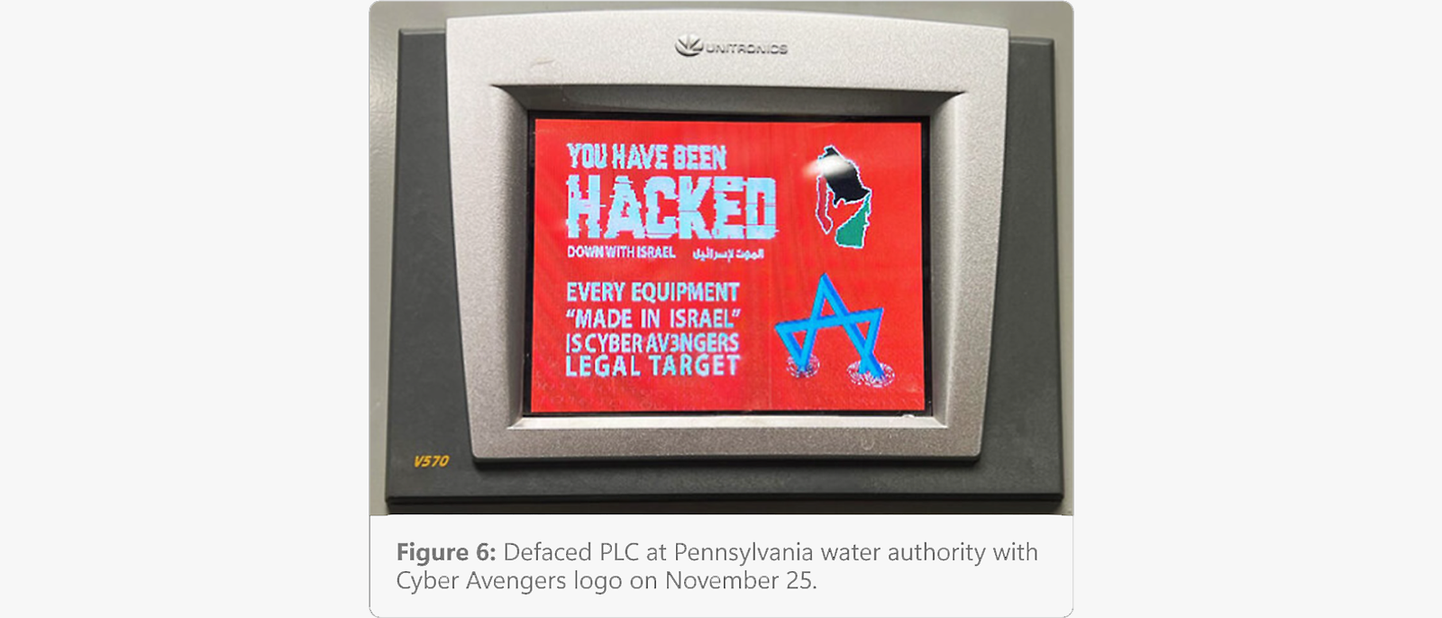 Defaced PLC at Pennsylvania water authority with Cyber Avengers logo, November 25
