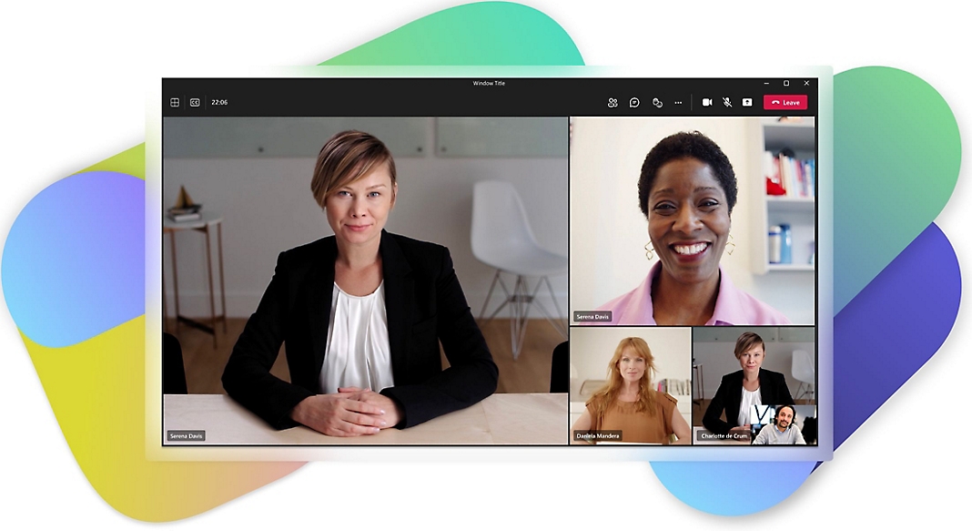 A Teams video call with 5 participants.