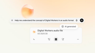 A screenshot of a chat interface showing a message about understanding the concept of Digital Workers in audio format.