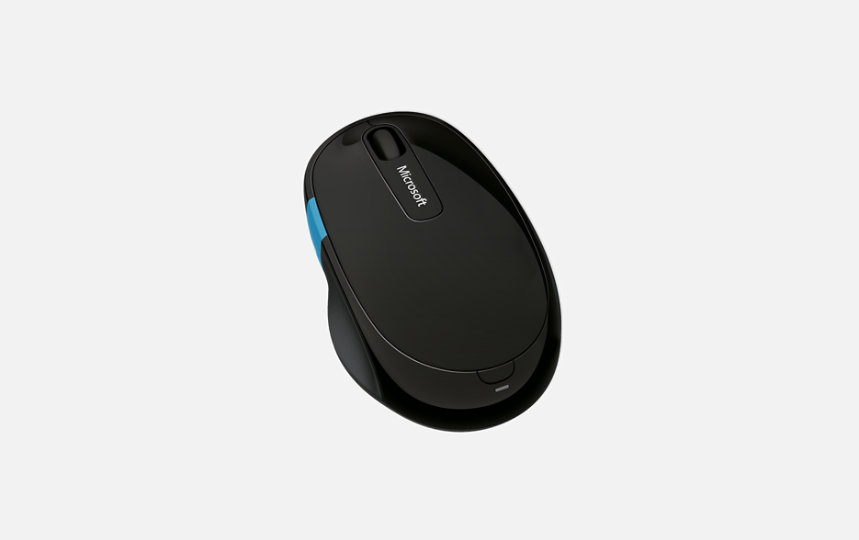 Top down view of Sculpt Mouse with Windows touch tab button on the left side.